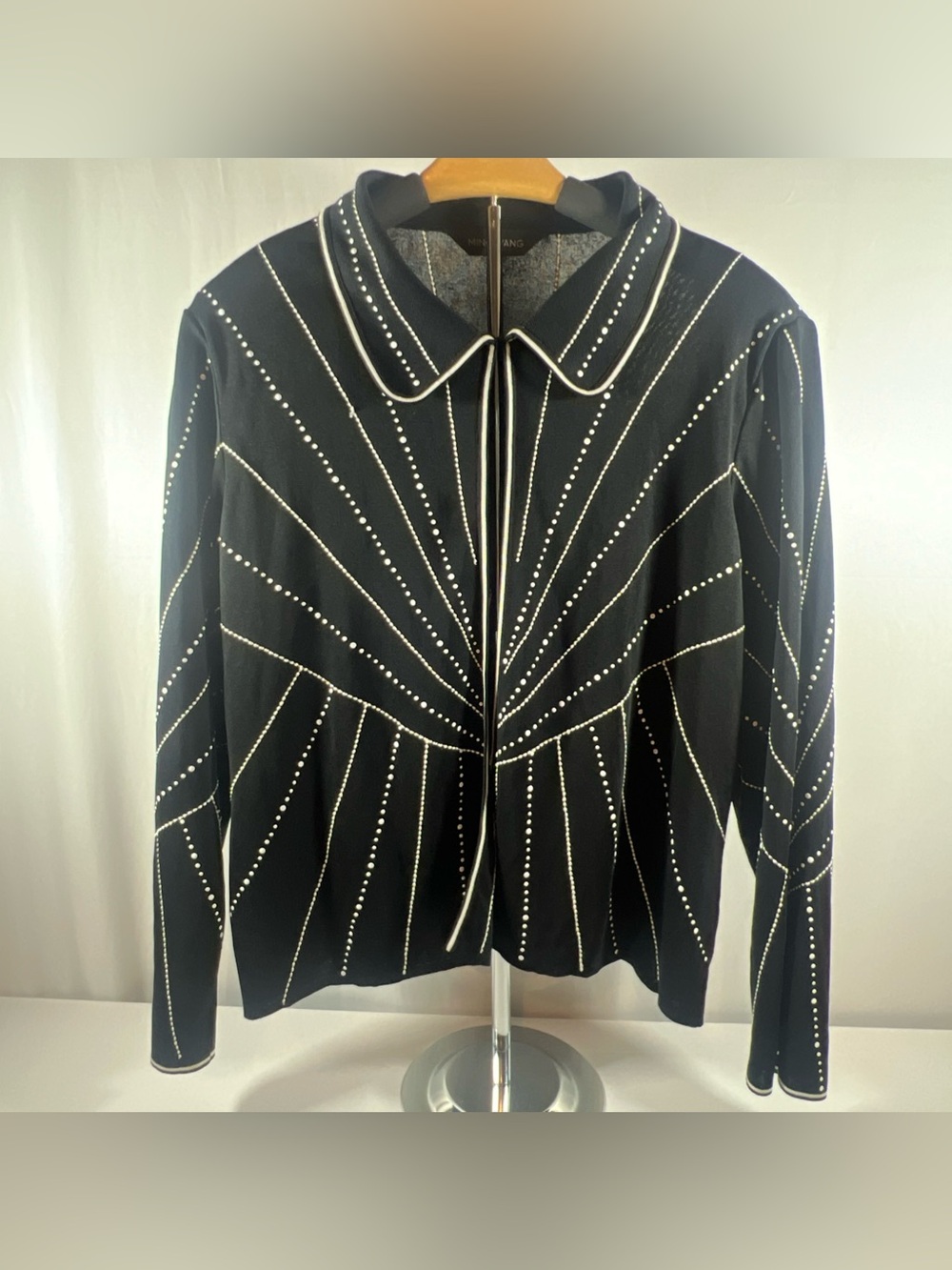 Ming Wang Black Jacket with Radiant Silver Stud Lines